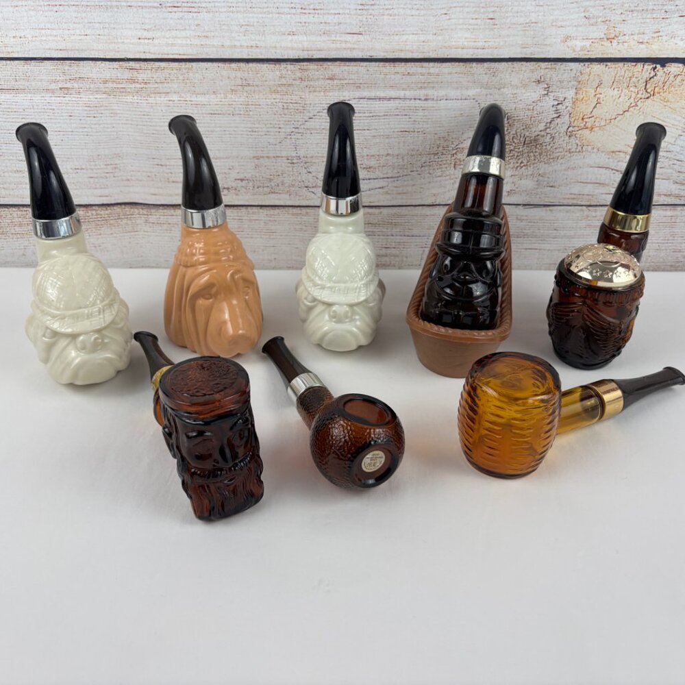 Vintage Avon Pipes Empty Cologne Bottles Lot of 8 Décor Man Cave Office